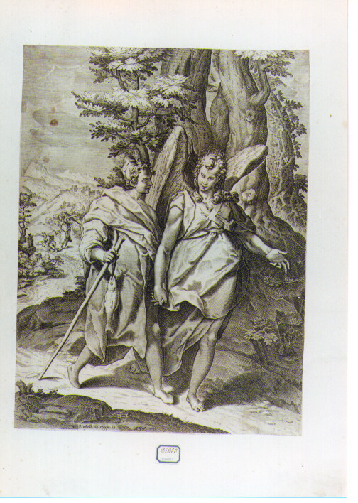 Tobia e San Raffaele arcangelo (stampa) di Motta Raffaellino detto Raffaellino da Reggio (sec. XVI)