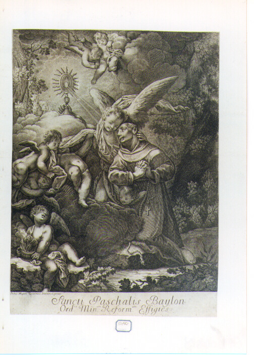 visione di San Pasquale Baylon (stampa) di Magatti Pietro Antonio - ambito lombardo (prima metà sec. XVIII)