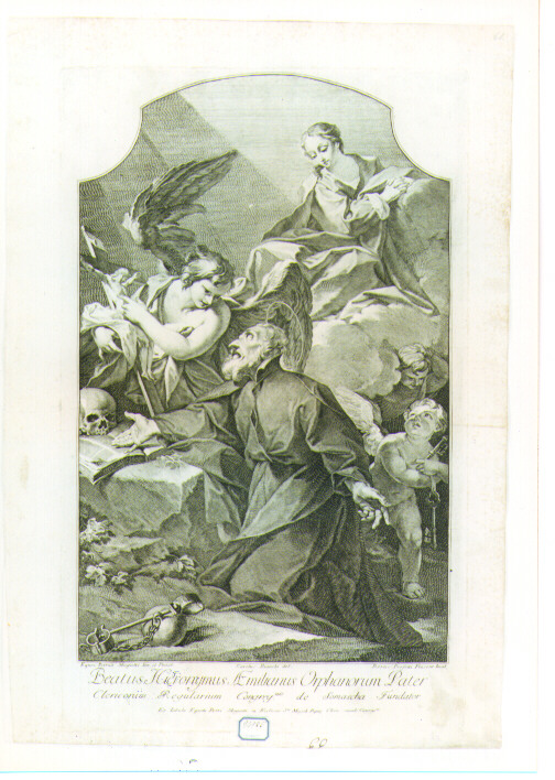 San Girolamo Emiliani in preghiera (stampa) di Perfetti Pietro, Bianchi Carlo, Magatti Pietro Antonio (metà sec. XVIII)
