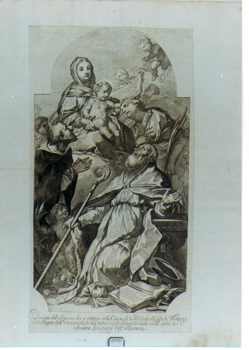 Madonna con Bambino e Santi (stampa) di Lanzani Andrea (prima metà sec. XVIII)