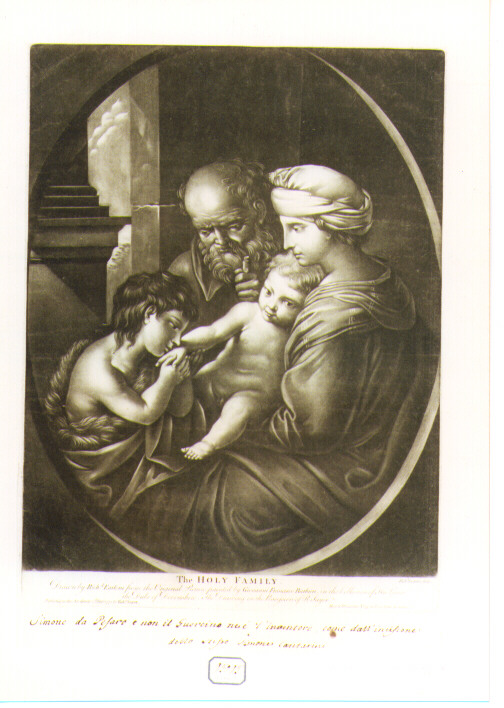 Sacra Famiglia con San Giovanni Battista bambino (stampa) di Laurie Robert, Earlom Richard, Barbieri Giovan Francesco detto Guercino (sec. XVIII)