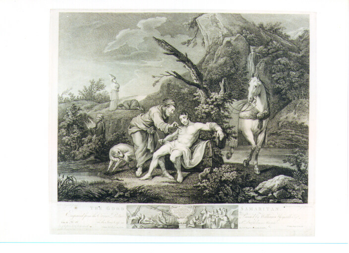 parabola del buon samaritano (stampa) di Hogarth William, Ravenet Simon François il Vecchio (sec. XVIII)