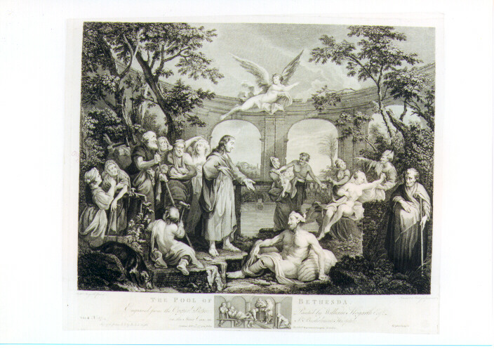 Cristo guarisce il paralitico presso la piscina di Bethsaida (stampa) di Hogarth William, Ravenet Simon François il Vecchio (sec. XVIII)