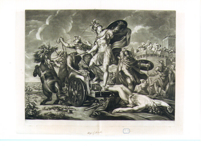 Achille trascina il corpo di Ettore intorno alle mura di Troia (stampa) di Laurie Robert (secc. XVIII/ XIX)