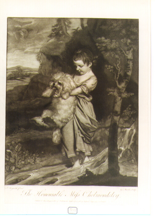 ritratto di Miss Cholmondeley con un cagnolino (stampa) di Liberati Marchi Giuseppe Filippo, Reynolds Joshua (sec. XVIII)