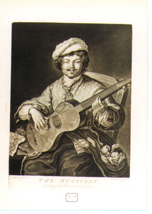 suonatore di chitarra (stampa) di Haid Johann Gottfied (sec. XVIII)
