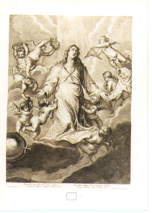 Madonna immacolata ed angeli con simboli della Passione (stampa) di Van Dyck Anton, Huybrechts Gaspar (sec. XVII)