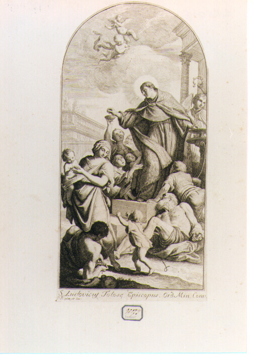 elemosina di San Ludovico di Tolosa (stampa) di Rotari Pietro Antonio (sec. XVIII)