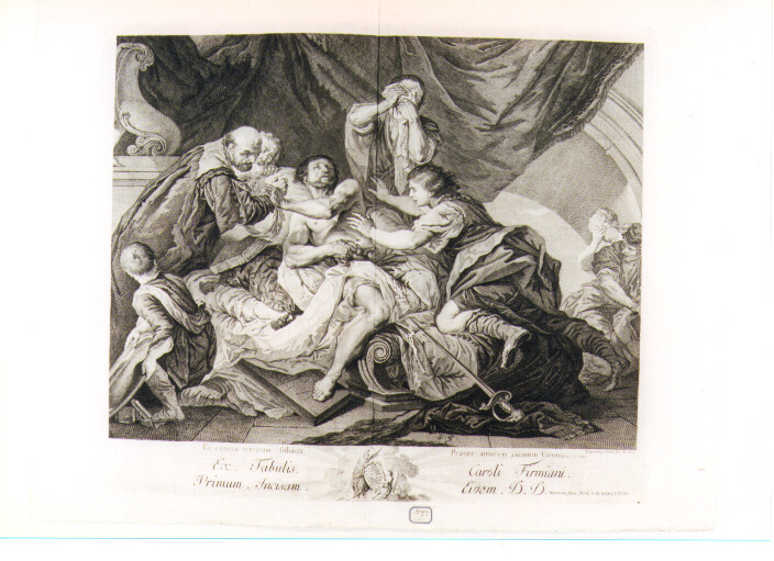 morte di Catone Uticense (stampa) di Ravenet Simon François (sec. XVIII)