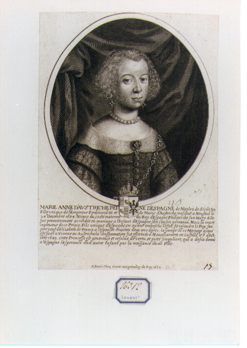 ritratto di Maria Anna d'Austria Regina di Spagna (stampa) di Daret Pierre (CERCHIA) (sec. XVII)