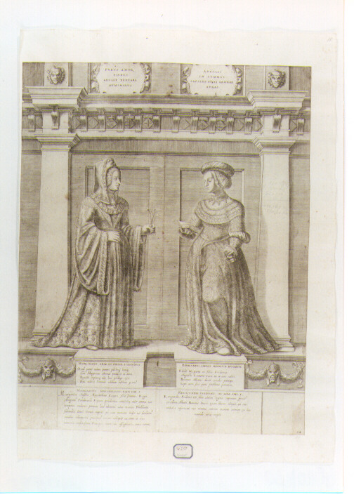 ritratto di Margherita d'Aragona e di Cunegonda di Bavaria (stampa) di Oselli Gaspare, Terzi Gian Francesco (sec. XVI)