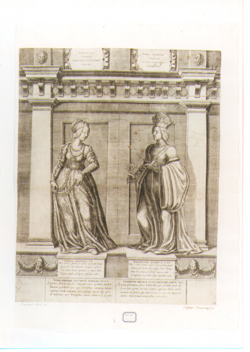 ritratto di Virida di Milano e di Elisabetta di Carinzia (stampa) di Oselli Gaspare, Terzi Gian Francesco (sec. XVI)