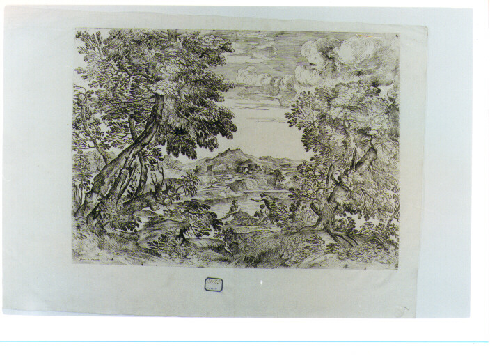 paesaggio fluviale (stampa) di Grimaldi Giovan Francesco detto Bolognese (sec. XVII)
