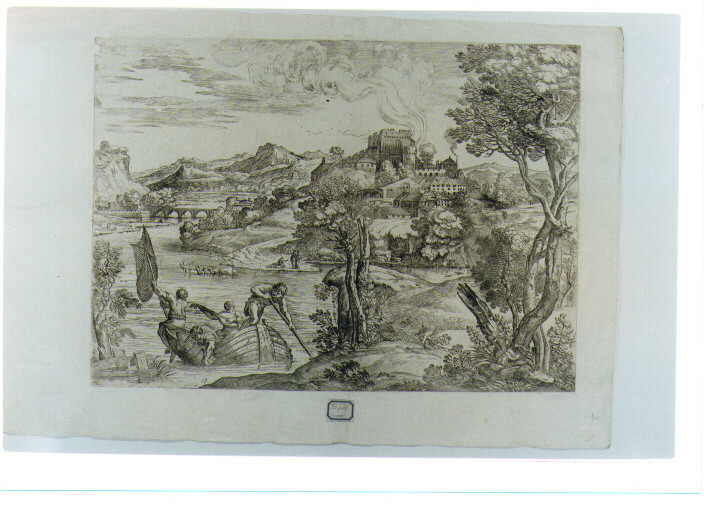 paesaggio fluviale (stampa) di Grimaldi Giovan Francesco detto Bolognese (sec. XVII)