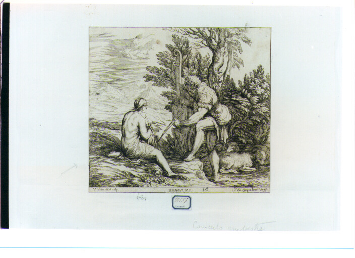 paesaggio con suonatore di liuto (stampa) di Lefèvre Valentin (sec. XVII)