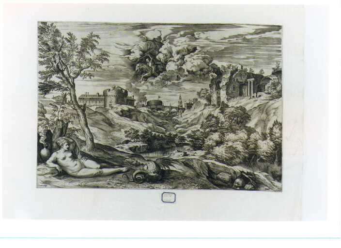 Ruggiero sull'ippogrifo libera Angelica (stampa) di Cort Cornelis (sec. XVI)