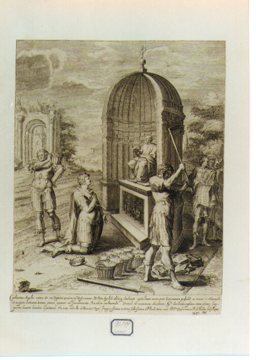 Costruzione della Basilica di San Pietro (stampa) di Van Lint Pierre (sec. XVII)