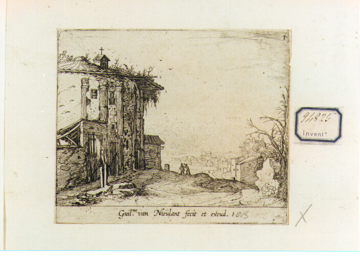 paesaggio con rovine (stampa) - ambito italiano (sec. XVII)