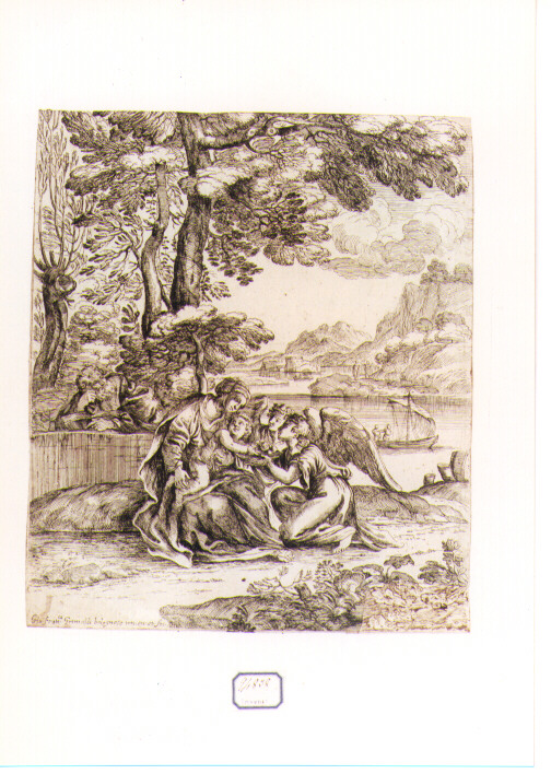 riposo nella fuga in Egitto (stampa) di Grimaldi Giovan Francesco detto Bolognese (sec. XVII)