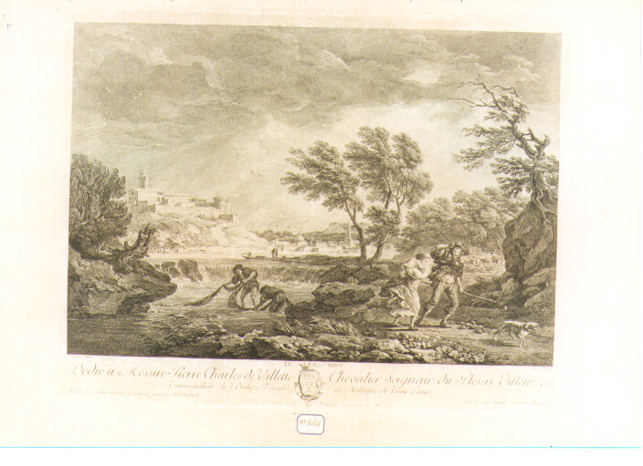 paesaggio fluviale (stampa) di Vernet Claude Joseph, Aliamet Jean Jacques (sec. XVIII)
