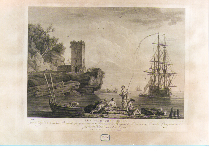 marina con pescatori e barche (stampa) di Vernet Claude Joseph (sec. XVIII)
