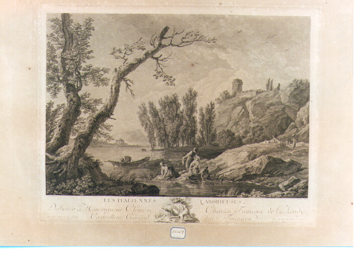 paesaggio fluviale con figure (stampa) di Vernet Claude Joseph, Aliamet Jean Jacques (sec. XVIII)