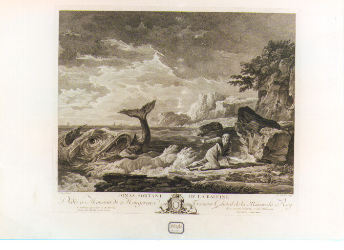 Giona esce dal ventre della balena (stampa) di Vernet Claude Joseph (seconda metà sec. XVIII)