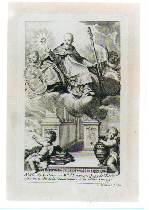 Vescovo e Angeli (stampa) di Edelink Gerard (sec. XVIII)