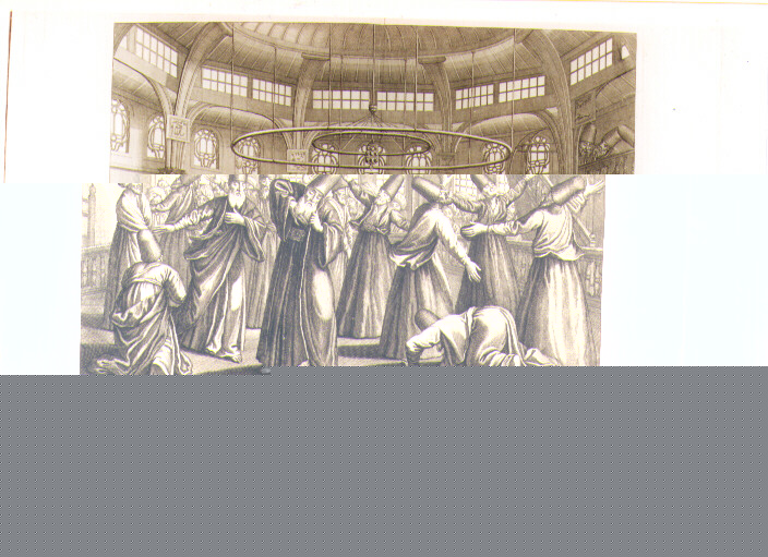 DERVISCI NEL TEMPIO DI PERA (stampa) di Scotin Gerard Jean Baptiste I (sec. XVIII)