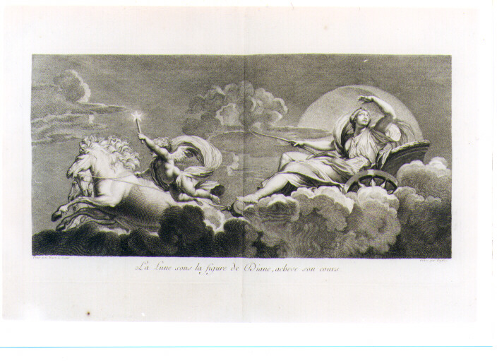 DIANA COME LUNA SUL SUO CARRO (stampa) di Le Sueur Eustache, Duflos Claude (sec. XVIII)