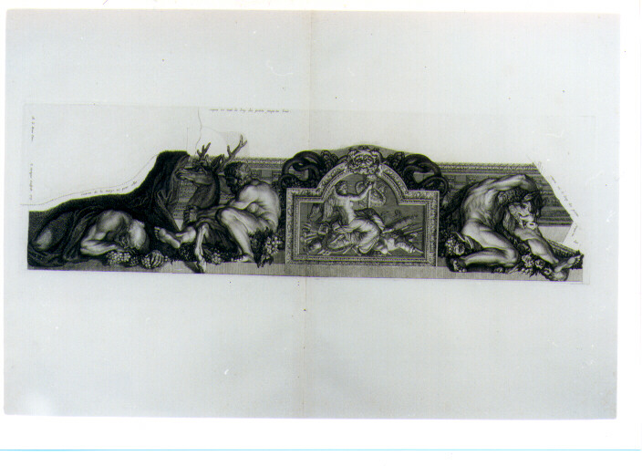 MOTIVO DECORATIVO CON FATICHE DI ERCOLE (stampa) di Lebrun Charles, Surugue Louis (sec. XVIII)