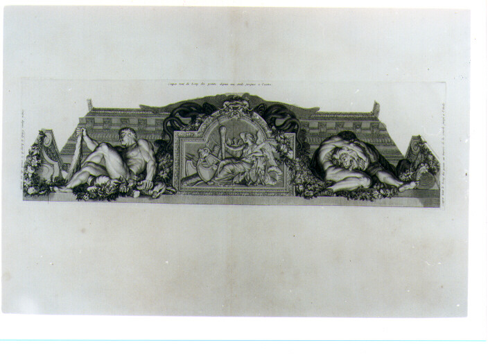 MOTIVO DECORATIVO CON FATICHE DI ERCOLE (stampa) di Lebrun Charles (attribuito), Picart Bernard (sec. XVIII)