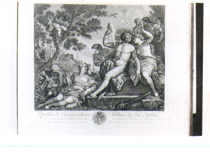 ERCOLE E ONFALE (stampa) di Giordano Luca, Duflos Claude, Hutin Charles François (sec. XVIII)
