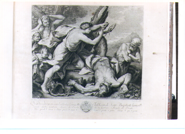 MARSIA SCORTICATO VIVO DALLE MUSE (stampa) di Langetti Giovanni Battista, Zucchi Lorenzo (sec. XVIII)