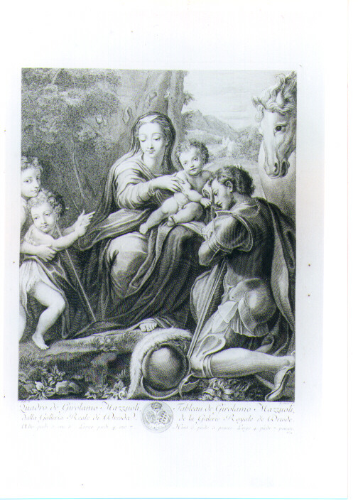 MADONNA CON BAMBINO SAN GIORGIO E SAN GIOVANNINO (stampa) di Mazzola Francesco detto Parmigianino, Aubert Michel-Guillarme, Hutin Pierre (sec. XVIII)