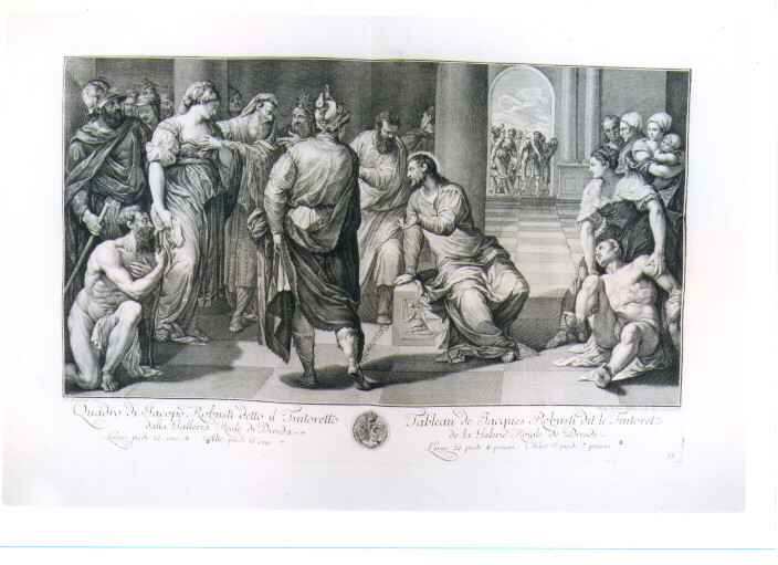 CRISTO E L'ADULTERA (stampa) di Robusti Jacopo detto Tintoretto, Kilian Philipp Andreas, Bacciarelli Marcello (sec. XVIII)