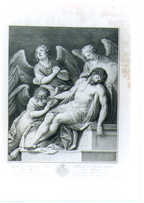 CRISTO MORTO CON ANGELI (stampa) di Porta Giuseppe detto Salviati, Tanjé Pierre, Hutin Pierre (sec. XVIII)