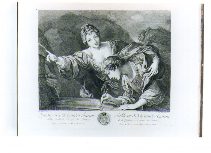 ANGELICA E MEDORO INCIDONO I LORO NOMI SULLA FONTE (stampa) di Tiarini Alessandro, Radigues Antoine, Hutin Charles François (sec. XVIII)