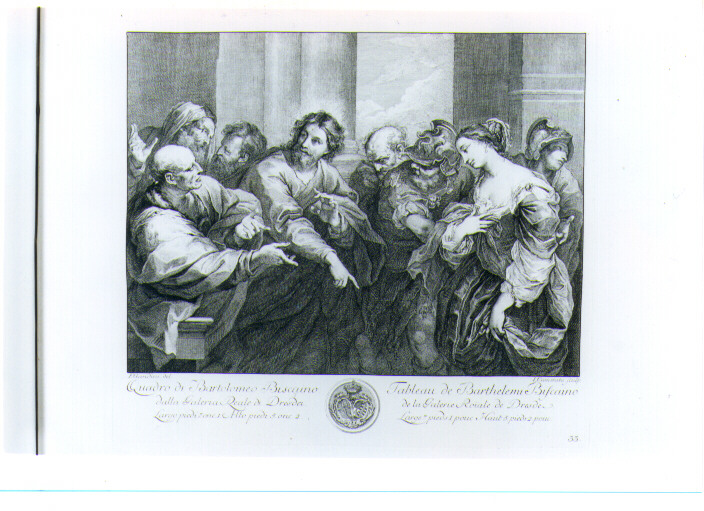 CRISTO E L'ADULTERA (stampa) di Biscaino Bartolomeo, Camerata Giuseppe, Gandini Francesco (sec. XVIII)