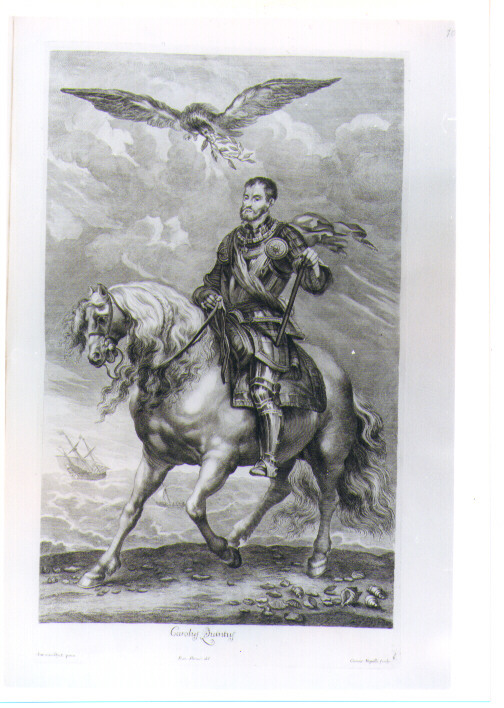 RITRATTO EQUESTRE DI CARLO QUINTO (stampa) di Van Dyck Anton, Mogalli Cosimo, Petrucci Francesco (sec. XVIII)
