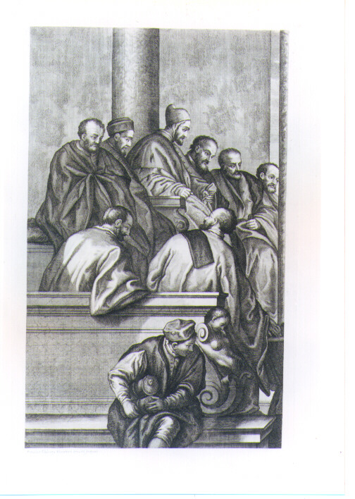 PIETRO D'AMIENS DINANZI AL DOGE (stampa) di Lorenzini Giovanni Antonio detto Fra Antonio, Petrucci Francesco, Caliari Paolo detto Paolo Veronese (sec. XVII)