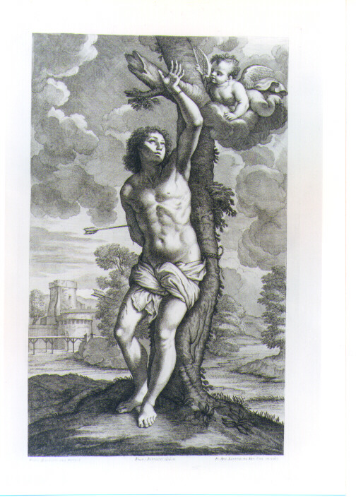 MARTIRIO DI SAN SEBASTIANO (stampa) di Barbieri Giovan Francesco detto Guercino, Lorenzini Giovanni Antonio detto Fra Antonio, Petrucci Francesco (sec. XVII)
