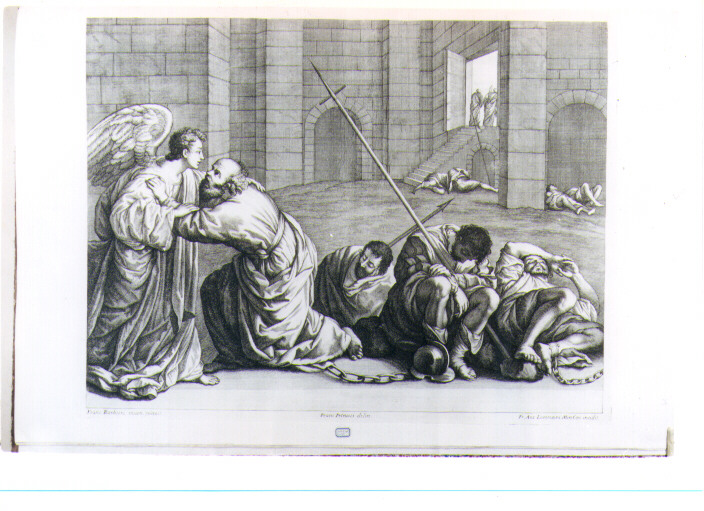 SAN PIETRO LIBERATO DAL CARCERE (stampa) di Barbieri Giovan Francesco detto Guercino, Lorenzini Giovanni Antonio detto Fra Antonio, Petrucci Francesco (sec. XVII)