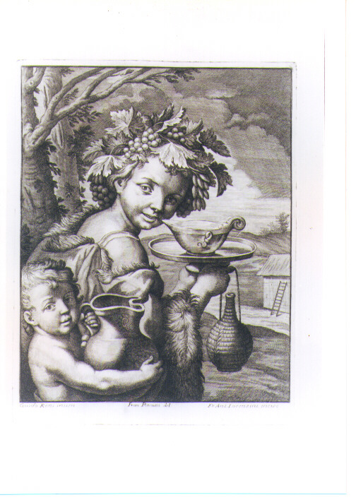 BACCO E CUPIDO (stampa) di Reni Guido, Lorenzini Giovanni Antonio detto Fra Antonio, Petrucci Francesco (sec. XVII)