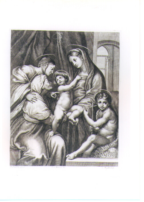 MADONNA CON BAMBINO SAN GIOVANNINO SANT'ANNA E SANTA CATERINA (stampa) di Sanzio Raffaello detto Raffaello, Mogalli Cosimo, Petrucci Francesco (sec. XVIII)