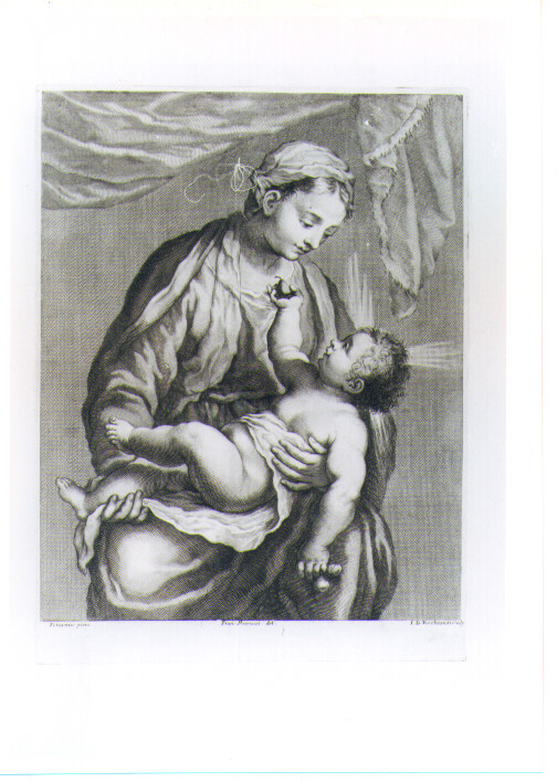 MADONNA CON BAMBINO (stampa) di Vecellio Tiziano, Picchianti Giovanni Domenico, Petrucci Francesco (prima metà sec. XVIII)