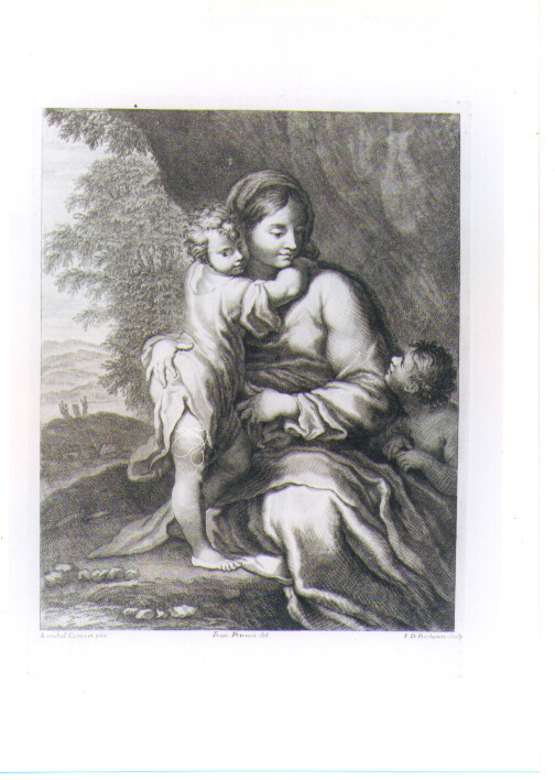 MADONNA CON BAMBINO E SAN GIOVANNINO (stampa) di Carracci Annibale, Picchianti Giovanni Domenico, Petrucci Francesco (prima metà sec. XVIII)