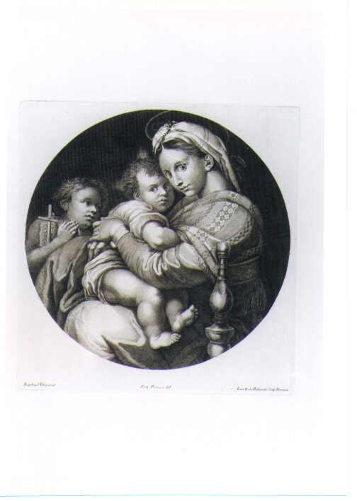 MADONNA CON BAMBINO E SAN GIOVANNINO (stampa) di Sanzio Raffaello detto Raffaello, Picchianti Giovanni Domenico, Petrucci Francesco (prima metà sec. XVIII)