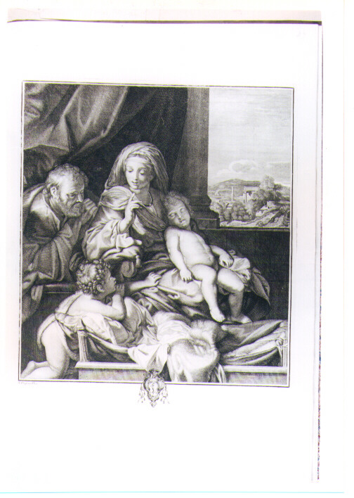 SACRA FAMIGLIA CON SAN GIOVANNINO (stampa) di Poussin Nicolas - ambito toscano (prima metà sec. XVIII)
