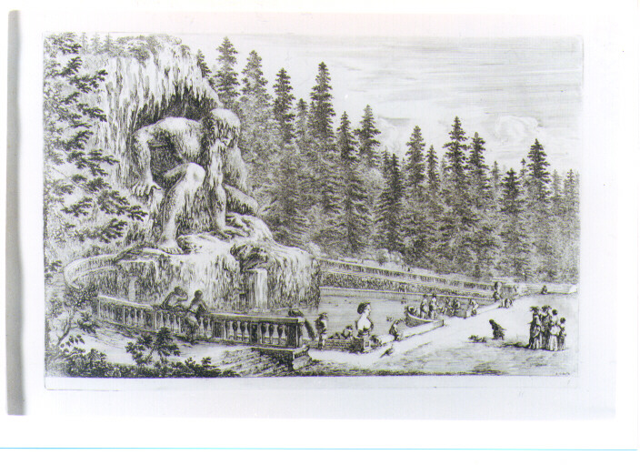 VEDUTA DEL GIARDINO DELLA VILLA DI PRATOLINO CON "L'APPENNINO" (stampa) di Della Bella Stefano (sec. XVII)